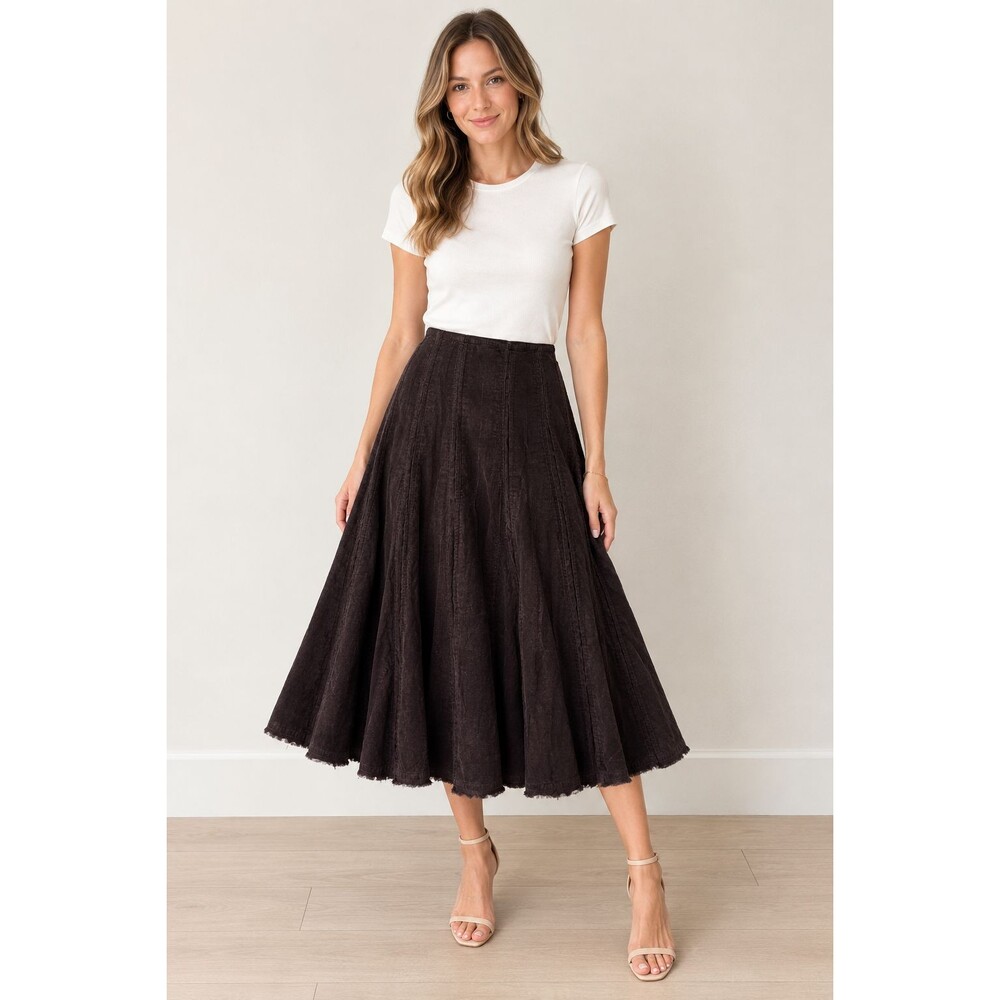 Vintage Cabi Womens Corduroy Midi Skirt Size 8 Brown Western Boho Dark Academia